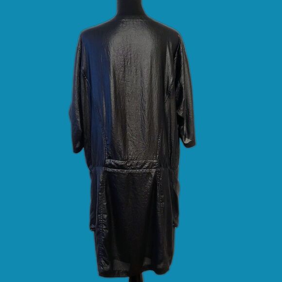 BCBGMAXAZRIA Black Dolman Sleeve Wet Look Cowl Neck Mini Dress Size Small - Picture 7 of 10